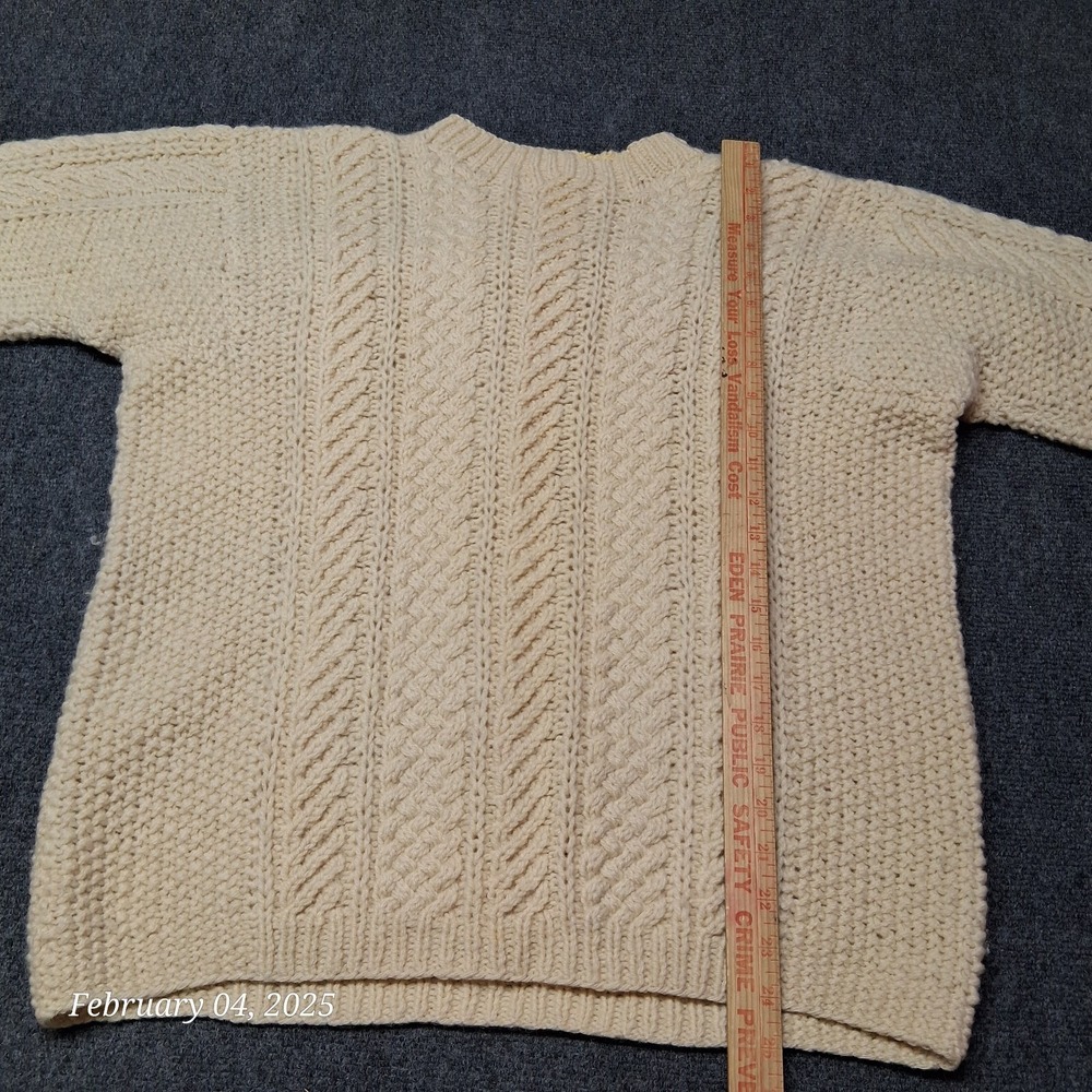 * Vintage Heavyweight Knit Sweater Women Large Beige Crew Neck - Picture 7 of 9